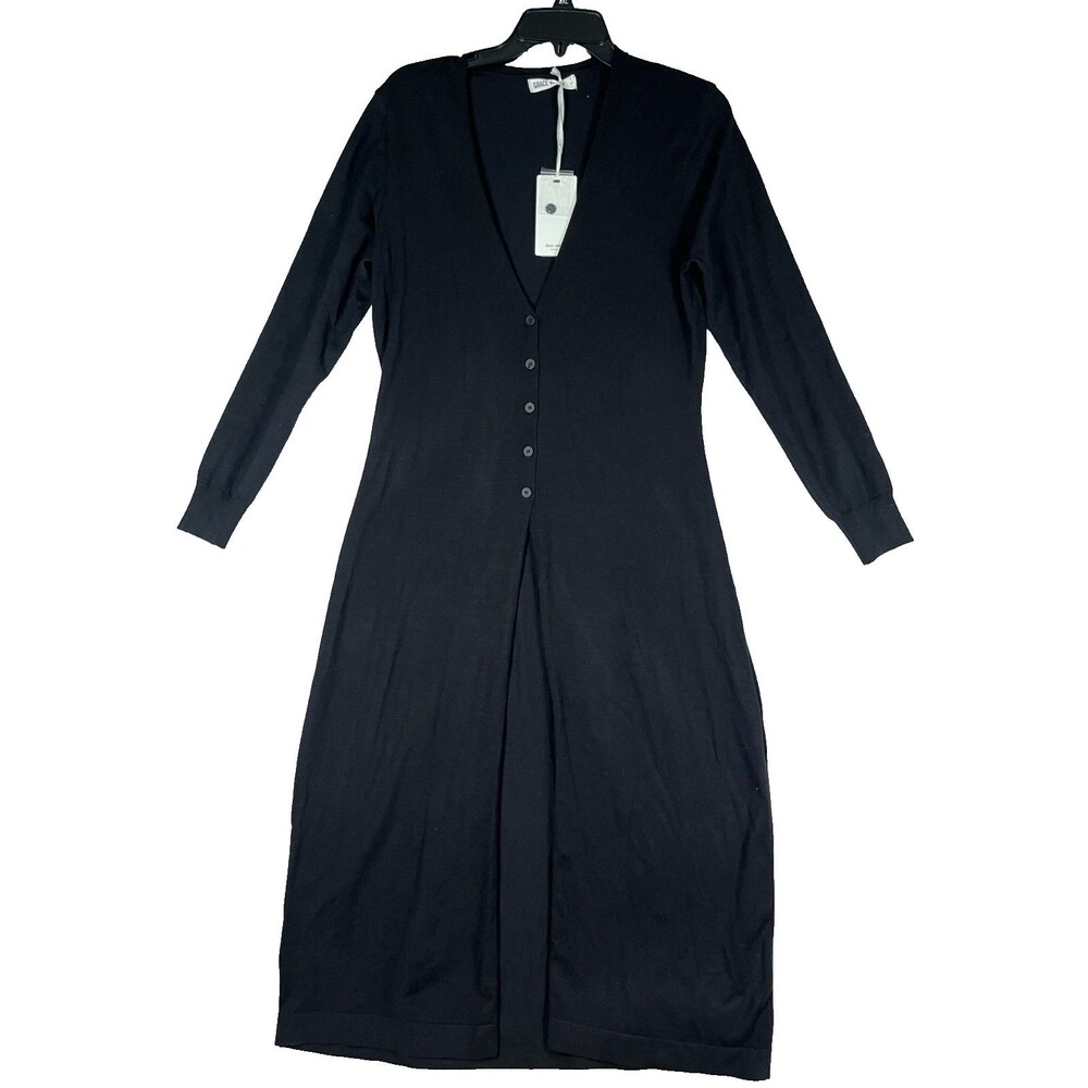 Grace Karin Womens Large Black Long Duster Cardigan Button Front V Neck New